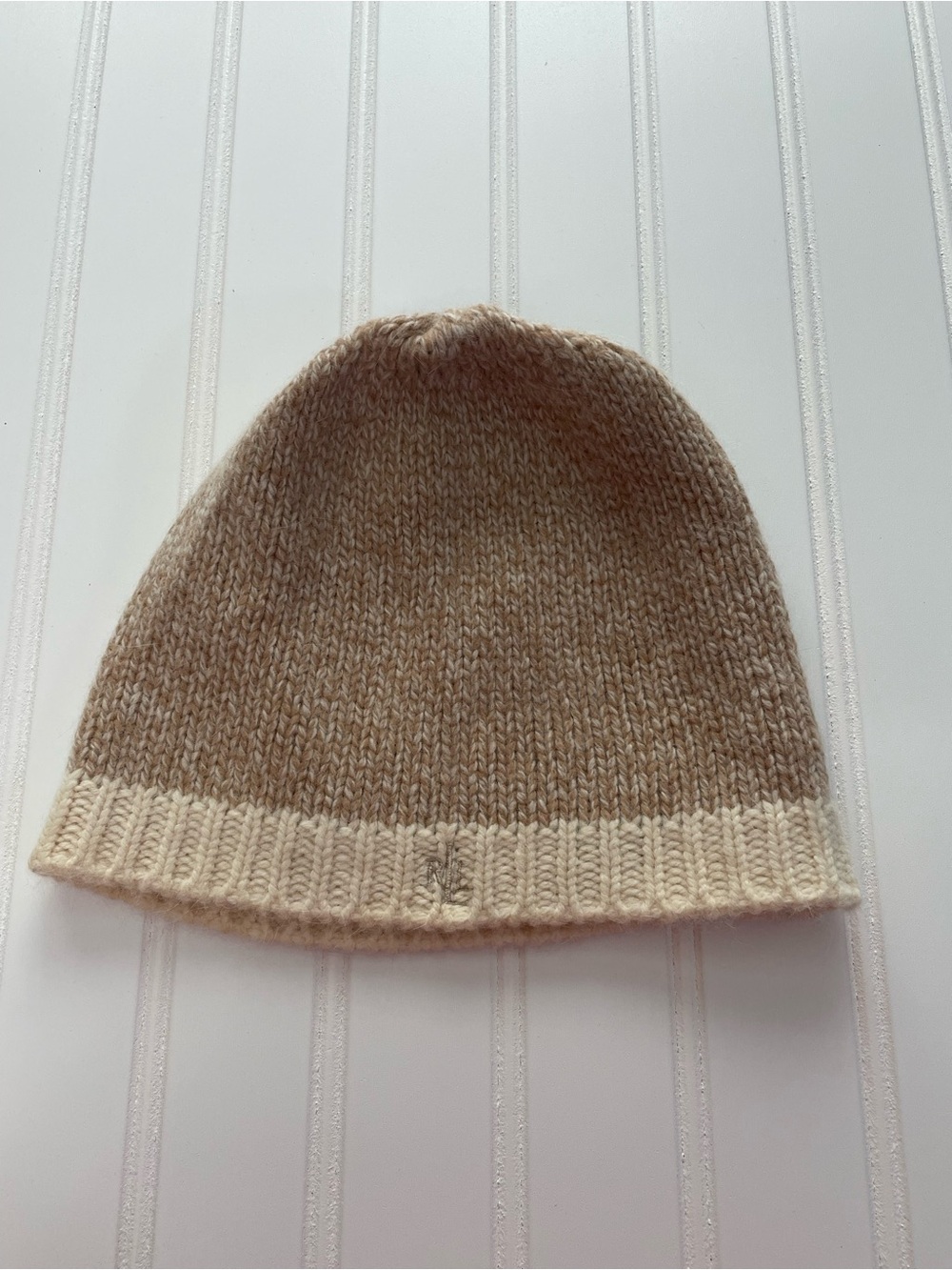 Lauren Ralph Lauren Lambswool Angora Blend Beanie Winter Hat Tan Tones